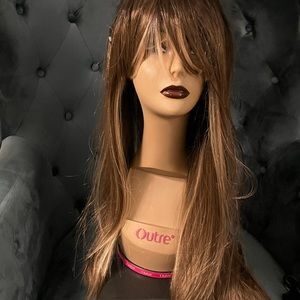 Dark blonde curtain bangs extra long wig